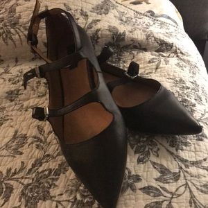Top shop black leather kitsch ballet flats size 8